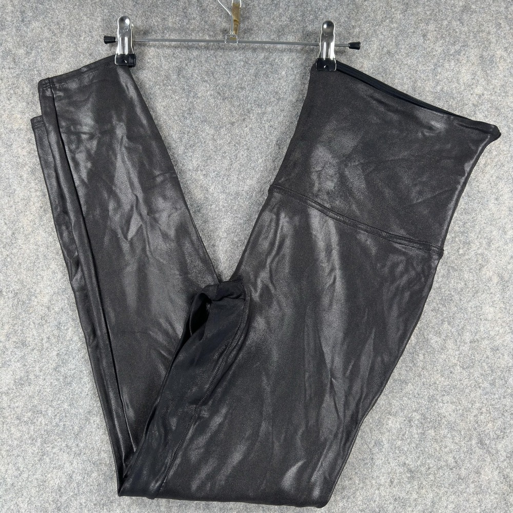 Spanx Leggings Womens 1X Black Faux Leather High Rise Shaping Pants 2437P